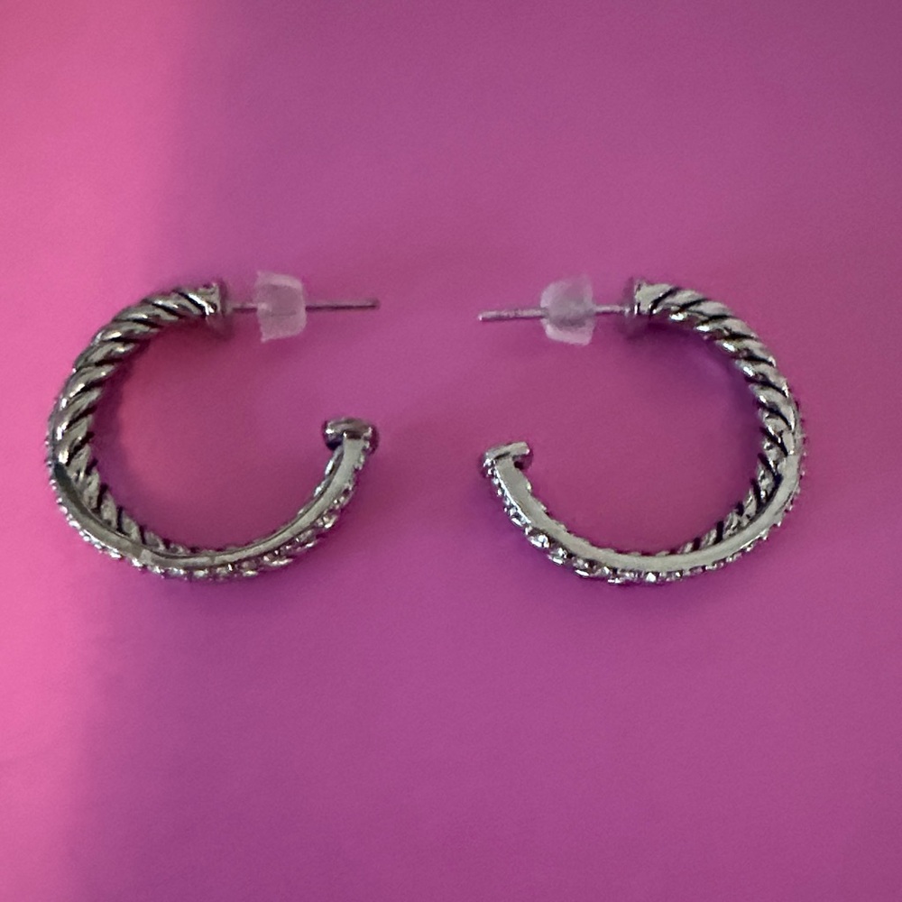 Textured Silver Hoop Earrings - Women's Jewelry